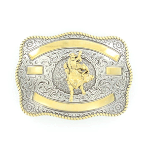 Crumrine Western Belt Buckle Bull Rider Gold Silver