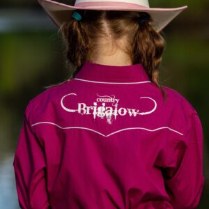 Brigalow Girls Long Sleeve Snap Shirt w/Logo Wine