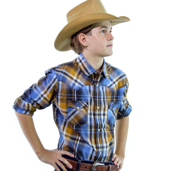 Brigalow Boys Long Sleeve Snap Shirt Blue/Brown