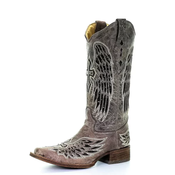 Corral Angel Wings & Cross with Studs Square Toe Boots Brown