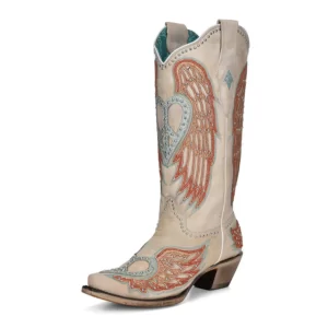 Corral Peace Heart & Angel Wing Boots Bone