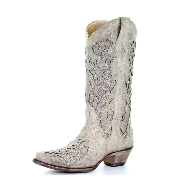 Corral Glitter Inlay Studs & Crystals Boots White - Image 2