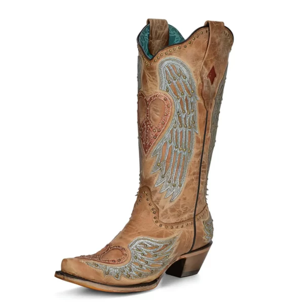 Corral Peace Heart & Angel Wings Boots Sand - Image 2