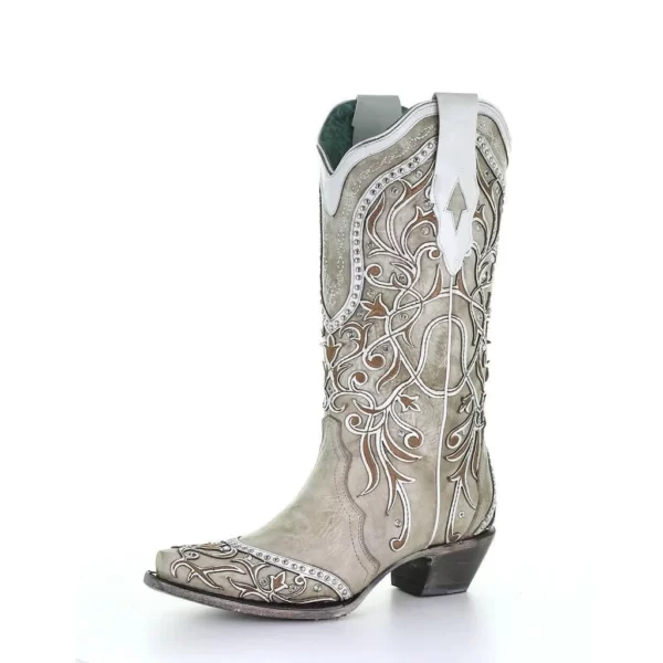 Corral Overlay & Embroidery & Studs & Crystal Boots White