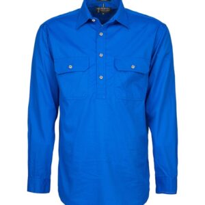 Pilbara Mens Closed Front Long Sleeve Shirt Cobalt Blue