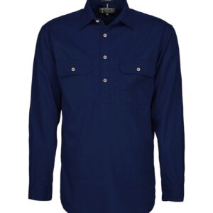 Pilbara Mens Closed Front Long Sleeve Shirt French Navy