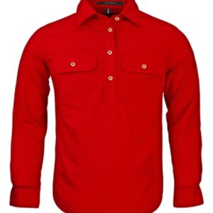 Pilbara Kids Closed Front Long Sleeve Shirt Red