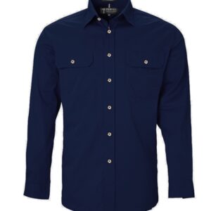 Pilbara Mens Open Front Long Sleeve Shirt French Navy