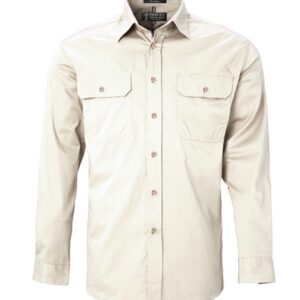 Pilbara Mens Open Front Long Sleeve Shirt Stone