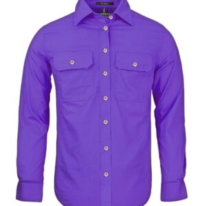 Pilbara Womens Open Front Long Sleeve Shirt Purple