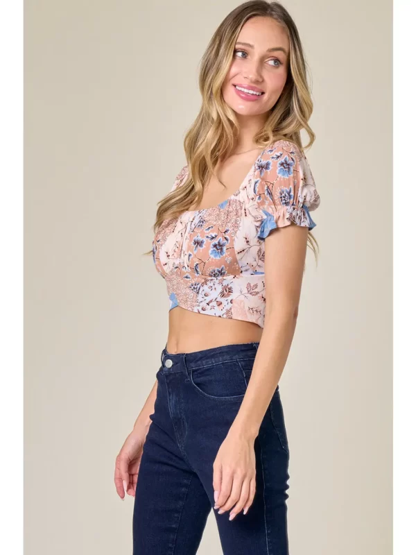 Wisteria Lane Cropped Tie Back Blue Multi Top - Image 3