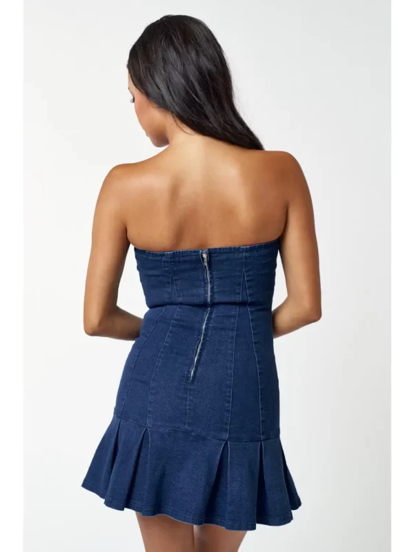 Blue Blush Denim Pleated Ruffle Womens Mini Tube Dress - Image 2