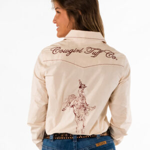 Cowgirl Tuff Pullover Button-Up Long Sleeve Womens Shirt Cream 2