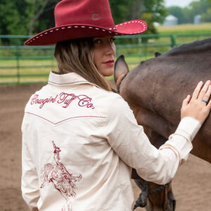 Cowgirl Tuff Pullover Button-Up Long Sleeve Womens Shirt Cream 1