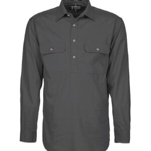 Pilbara Mens Closed Front Long Sleeve Shirt Charcoal