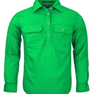 Pilbara Kids Closed Front Long Sleeve Shirt Emerald 1