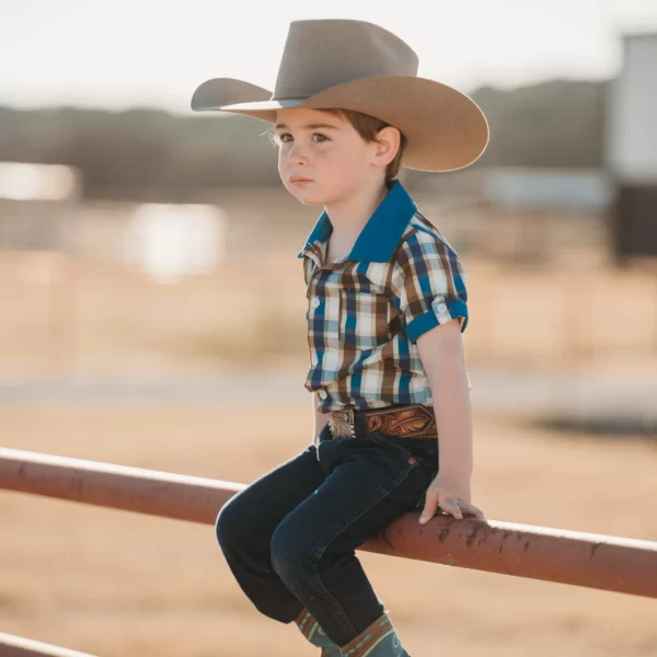 Shea Baby Blue Plaid Boys Short Sleeve Shirt - Image 2