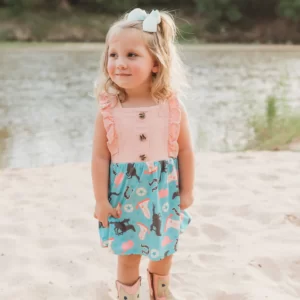 Shea Baby Pink Denim Turquoise Cowgirl Girls Dress