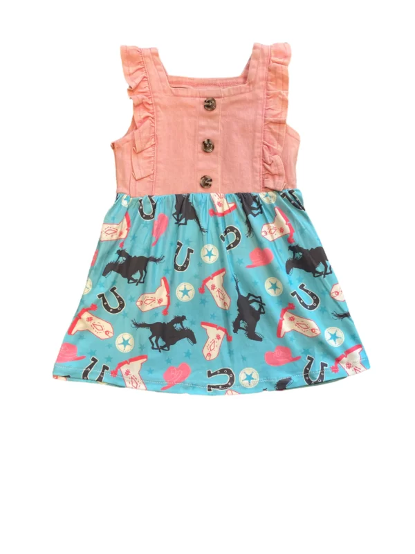 Shea Baby Pink Denim Turquoise Cowgirl Girls Dress