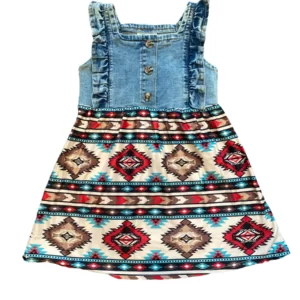 Shea Baby Denim & Aztec Girls Dress