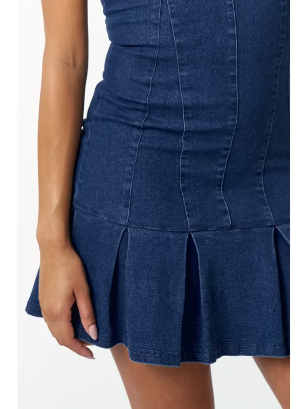 Blue Blush Denim Pleated Ruffle Womens Mini Tube Dress - Image 4