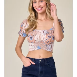 Wisteria Lane Cropped Tie Back Blue Multi Top