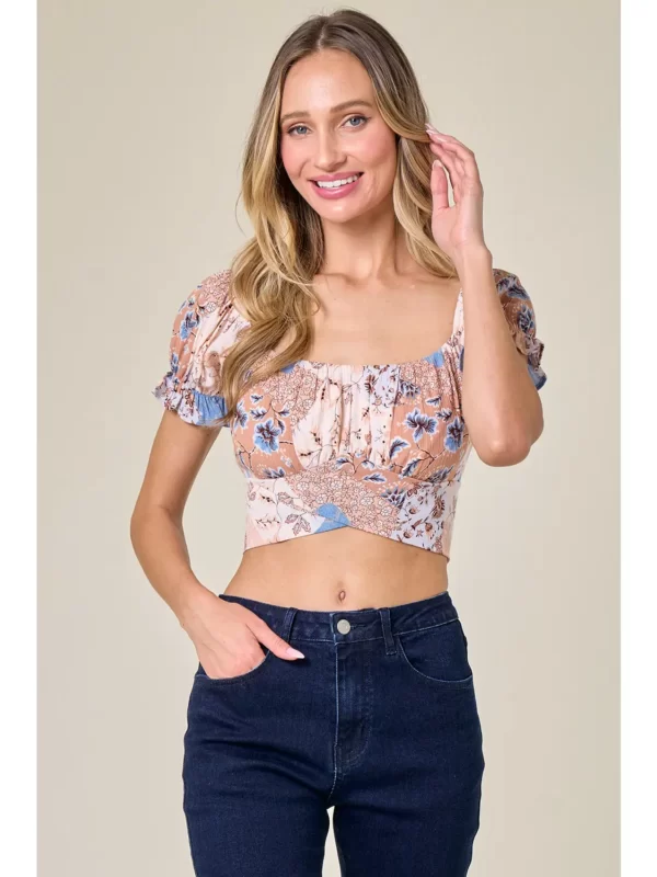 Wisteria Lane Cropped Tie Back Blue Multi Top