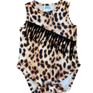 Shea Baby Leopard Sued Fringe Onesie