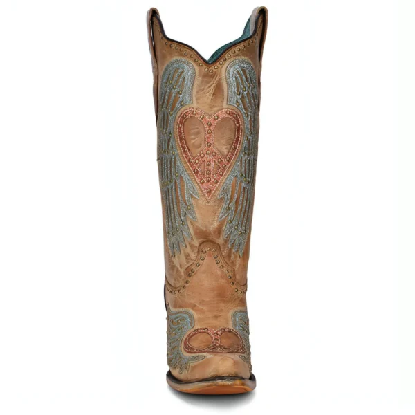 Corral Peace Heart & Angel Wings Boots Sand