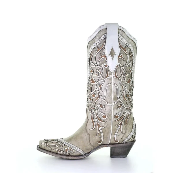 Corral Overlay & Embroidery & Studs & Crystal Boots White