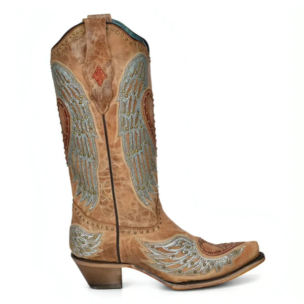 Corral Peace Heart & Angel Wings Boots Sand