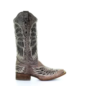 Corral Angel Wings & Cross with Studs Square Toe Boots Brown