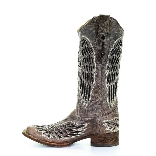 Corral Angel Wings & Cross with Studs Square Toe Boots Brown