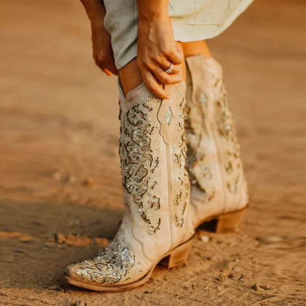 Corral Glitter Inlay Studs & Crystals Boots White