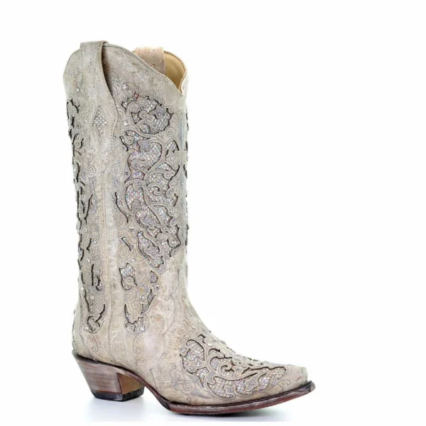 Corral Glitter Inlay Studs & Crystals Boots White