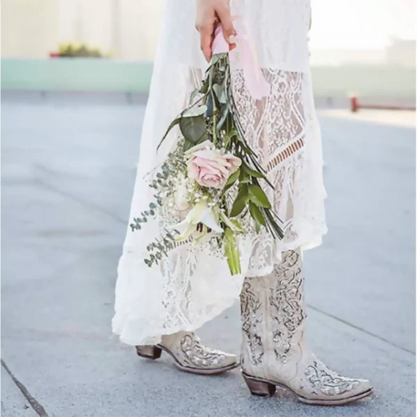 Corral Glitter Inlay Studs & Crystals Boots White