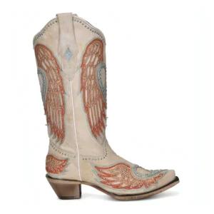 Corral Peace Heart & Angel Wing Boots Bone