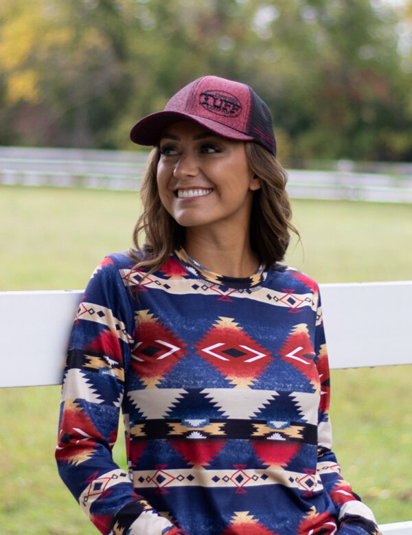 Cowgirl Tuff Trucker Cap Red Shimmer with Black Embroidery - Image 2