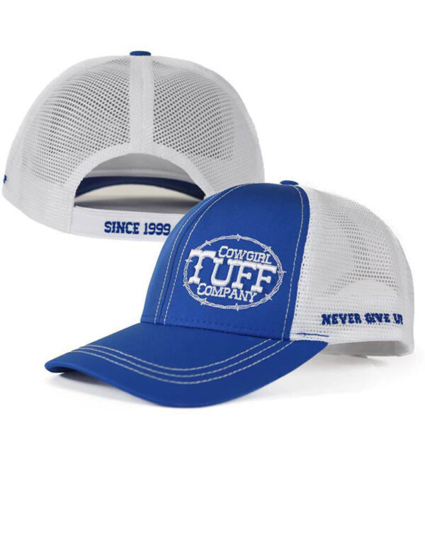 Cowgirl Tuff Trucker Cap Blue & White Contrast Embroidery