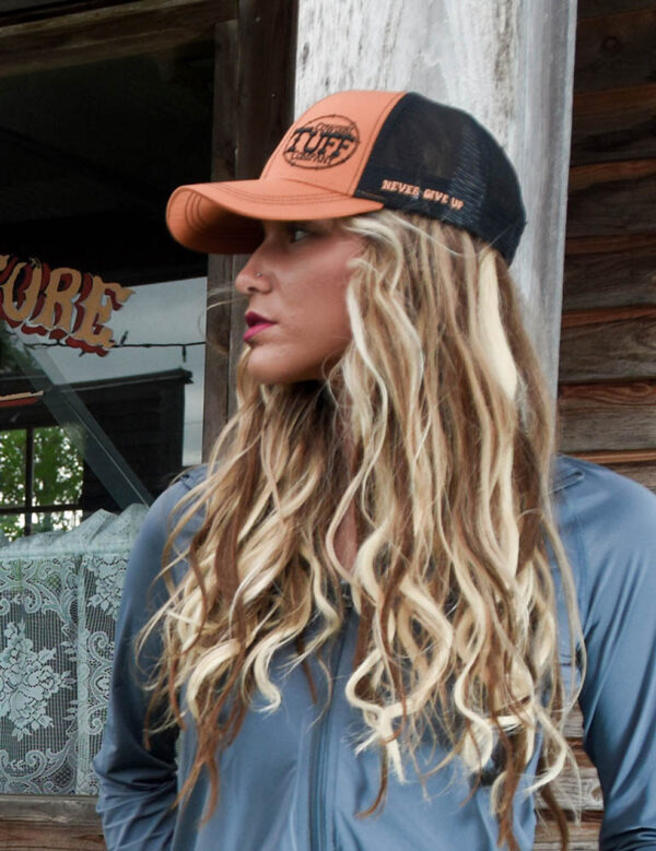 Cowgirl Tuff Trucker Cap Rust & Black Contrast Embroidery - Image 2