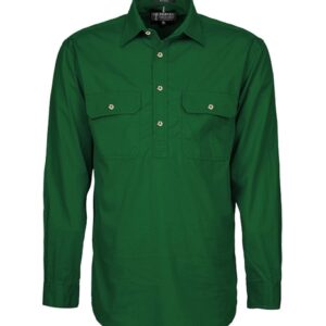 Pilbara Mens Closed Front Long Sleeve Shirt Green