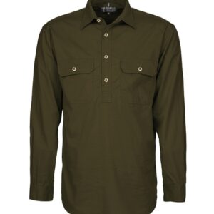 Pilbara Mens Closed Front Long Sleeve Shirt Olive