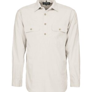 Pilbara Mens Closed Front Long Sleeve Shirt Stone