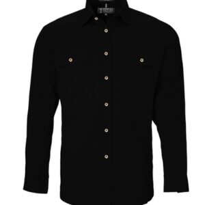 Pilbara Mens Open Front Long Sleeve Shirt Black