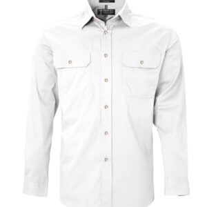 Pilbara Mens Open Front Long Sleeve Shirt White