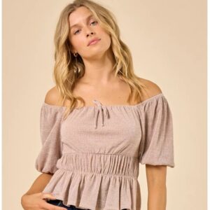 Wisteria Lane Two Tone Knit Baby Doll Womens Top Taupe