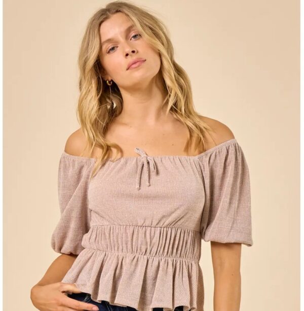 Wisteria Lane Two Tone Knit Baby Doll Womens Top Taupe