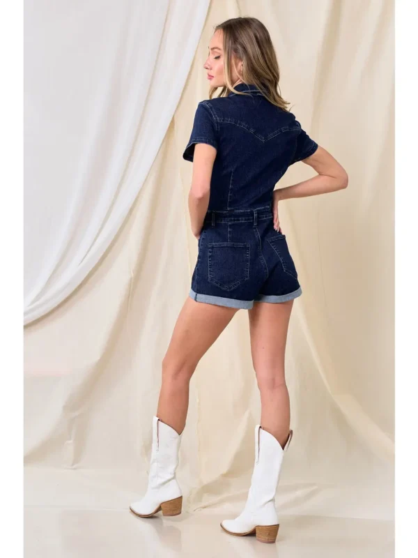 Wisteria Lane Boho Dark Denim Romper - Image 3