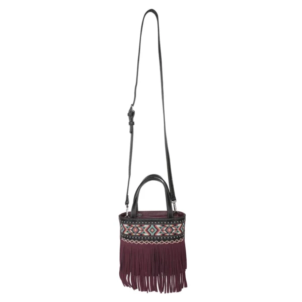 Montana West Embroidered Aztec Fringe Collection Burgundy Tote Bag - Image 4