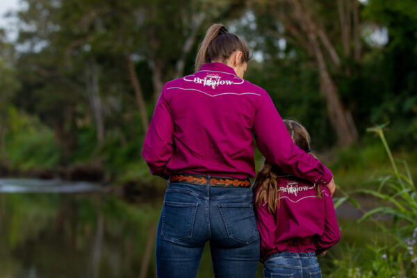 Brigalow Womens Long Sleeve Snap Shirt w/Logo Wine